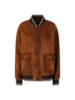 Lederjacke mit Sticklogo Braun