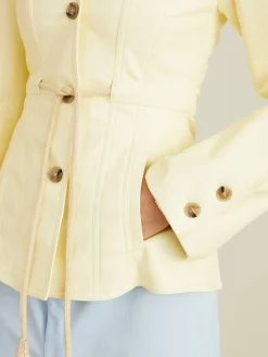 Lederjacke 'Tobias mit Kordelzug Hellgelb