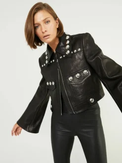 Lederleggings 'Crop Flare' Schwarz