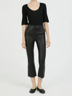 Lederleggings 'Crop Flare' Schwarz