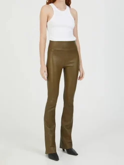 Lederleggings 'Micro Flare' Braun
