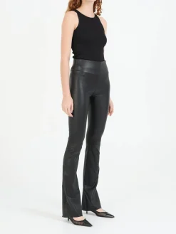 Lederleggings 'Micro Flare' Schwarz