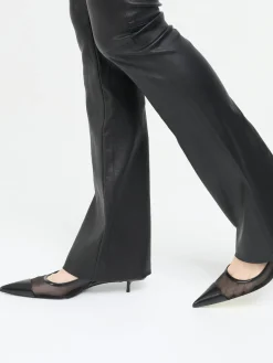 Lederleggings 'Micro Flare' Schwarz
