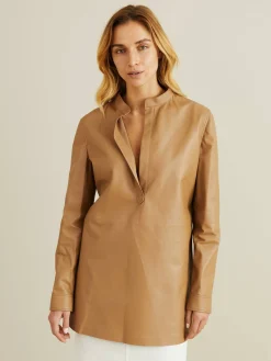 Leder-Tunika 'Freja' mit seitlichen Schlitzen Beige