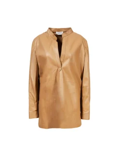 Leder-Tunika 'Freja' mit seitlichen Schlitzen Beige