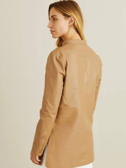 Leder-Tunika 'Freja' mit seitlichen Schlitzen Beige
