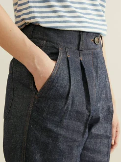Leinen-Baumwoll-Hose Marineblau
