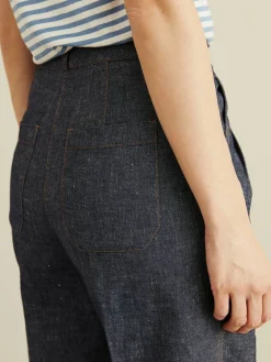 Leinen-Baumwoll-Hose Marineblau