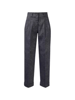 Leinen-Baumwoll-Hose Marineblau