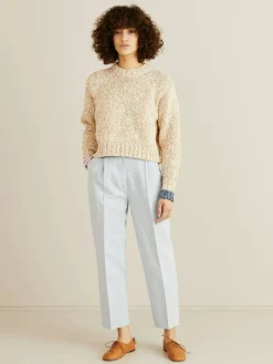 Leinen-Baumwoll-Hose mit Bundfalten Eisblau