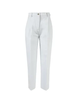 Leinen-Baumwoll-Hose mit Bundfalten Eisblau
