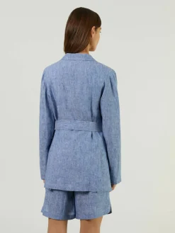 Leinenblazer mit Gürtel Blau