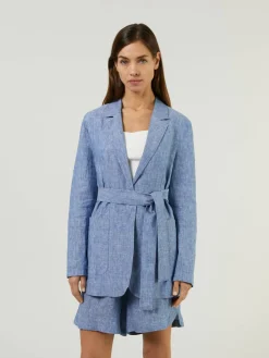 Leinenblazer mit Gürtel Blau