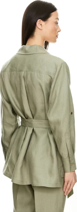 Leinenbluse mit Bindegürtel Grün