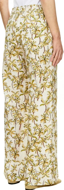 Leinenhose 'Violetta' mit Palmen-Print Crème