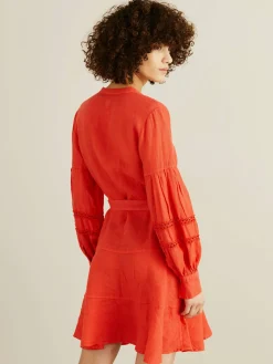 Leinenkleid mit Lochspitze Rot