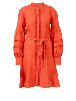 Leinenkleid mit Lochspitze Rot