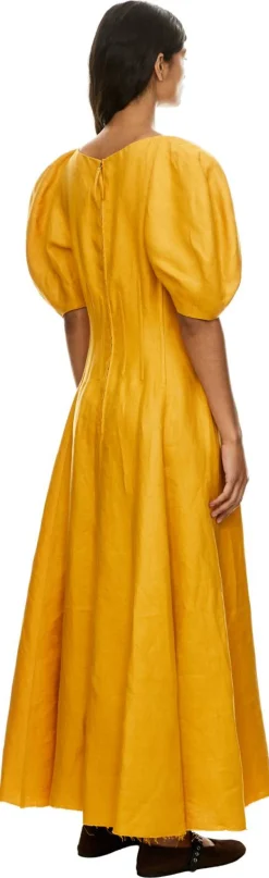 Leinenkleid 'Ranya' mit Puffärmel Gelb