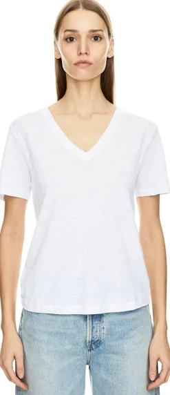 Leinenshirt mit V-Ausschnitt Crème
