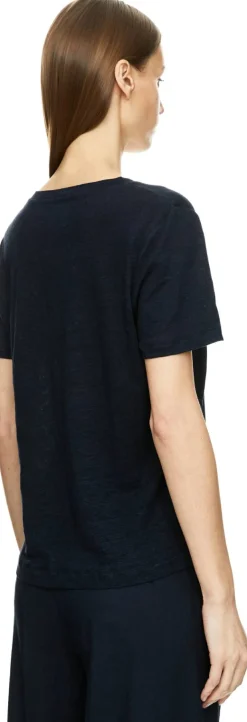 Leinenshirt mit V-Ausschnitt Marineblau