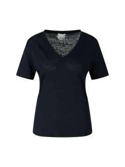 Leinenshirt mit V-Ausschnitt Marineblau