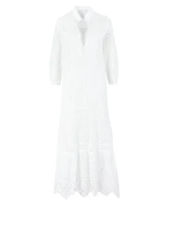 Maxikleid 'Adda' aus Lochspitze Weiß