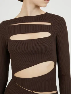 Maxikleid asymmetrischer Schlitz Dunkelbraun