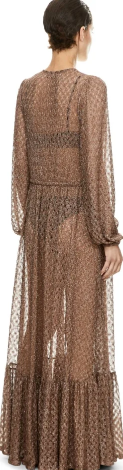 Maxikleid aus Lamé-Viskose Braun