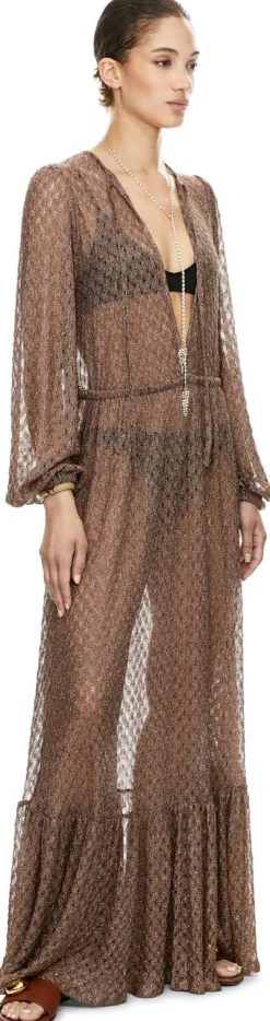 Maxikleid aus Lamé-Viskose Braun