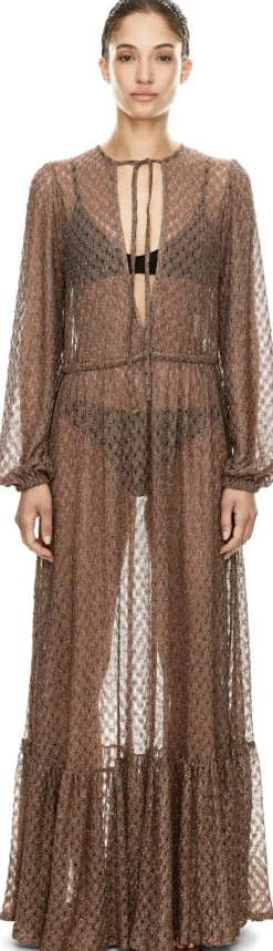 Maxikleid aus Lamé-Viskose Braun