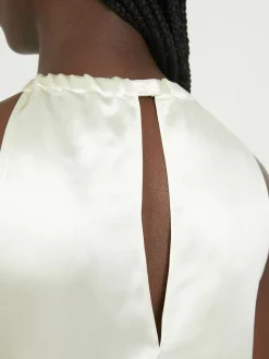 Maxikleid aus Seidenmix Crème