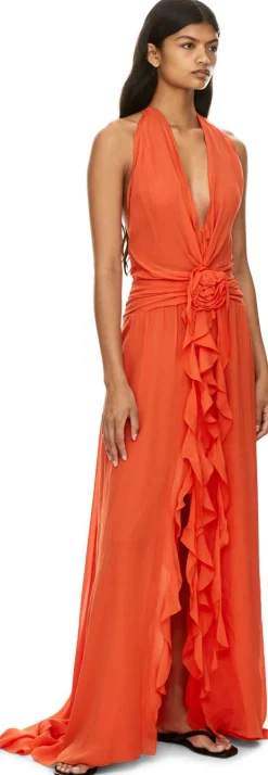 Maxikleid aus Viskose-Georgette Orange