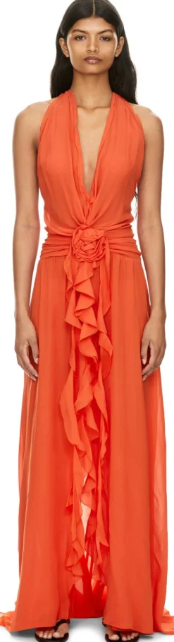 Maxikleid aus Viskose-Georgette Orange
