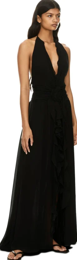 Maxikleid aus Viskose-Georgette Schwarz
