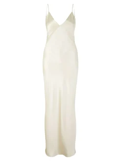 Maxikleid 'Barika' aus gehämmerter Seide Crème