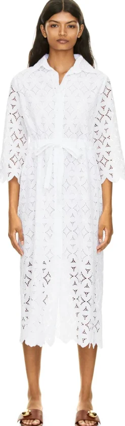 Maxikleid 'Cardamomo' mit Lochstickerei Weiß