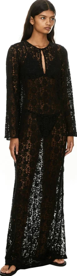 Maxikleid 'Della' aus gehäkelter Baumwolle Schwarz