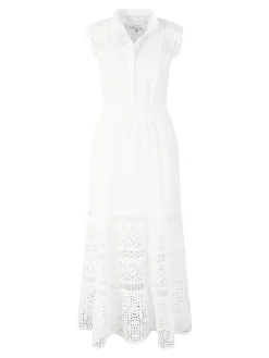 Maxikleid 'Ginepro' mit Lochstickerei Weiß