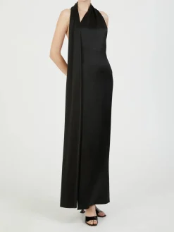 Maxikleid mit Schalkragen Schwarz