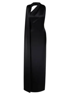 Maxikleid mit Schalkragen Schwarz