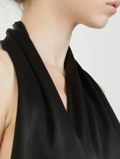 Maxikleid mit Schalkragen Schwarz