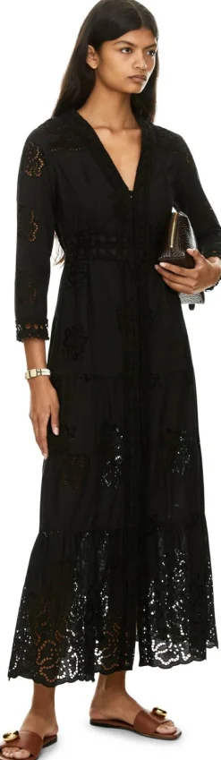 Maxikleid 'Rafano' mit Lochstickerei Schwarz