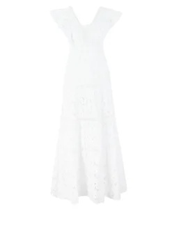 Maxikleid 'Tevere' aus Lochspitze Weiß