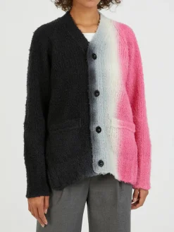 Mehrfarbige Wollstrickjacke Pink/Schwarz