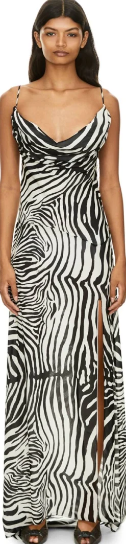Midikleid aus Chiffon mit Print Schwarz