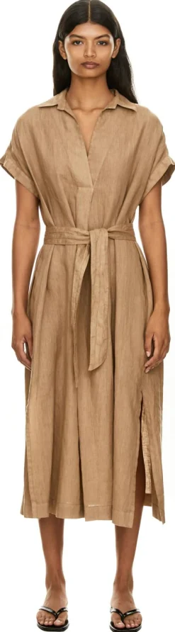 Midikleid aus Leinen Braun