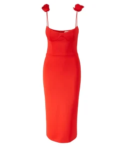 Midikleid mit Blumen-Applikation Rot