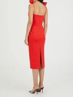 Midikleid mit Blumen-Applikation Rot