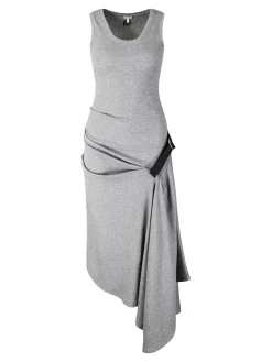 Midikleid mit Ledergürtel Grau