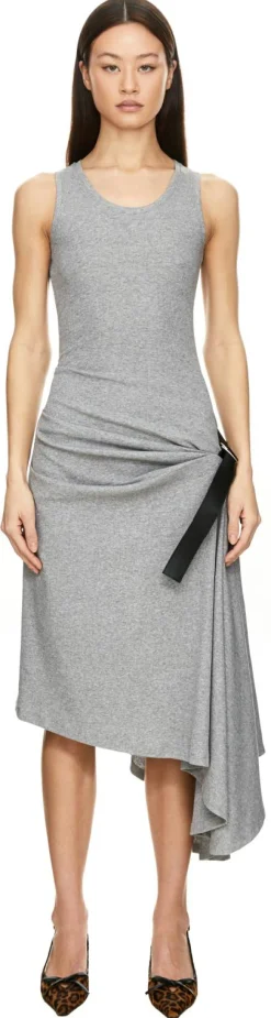 Midikleid mit Ledergürtel Grau